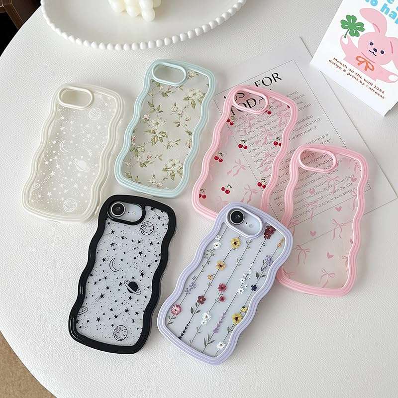 ZTOFERA Floral Case for iPhone 17E/iPhone 16E 6.1 inch,Cute Curly Wave Frame Shape Case with Green Leaf Flower Pattern for Women Girls, Clear Slim Shockproof Phone Cover, Green - Image 6