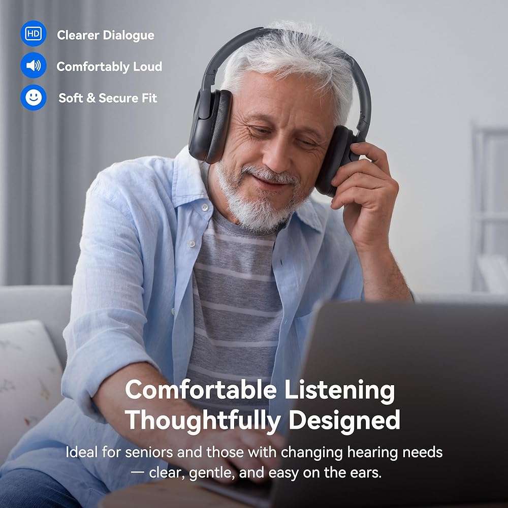 Swiitech Wireless Headphones for TV Watching, TV Headphones with Transmitter Charging Base, Bluetooth V5.3, No Audio Delay, Clear Voice, Plug & Play, Comfortable, Gifts for Elderly/Seniors - Image 4