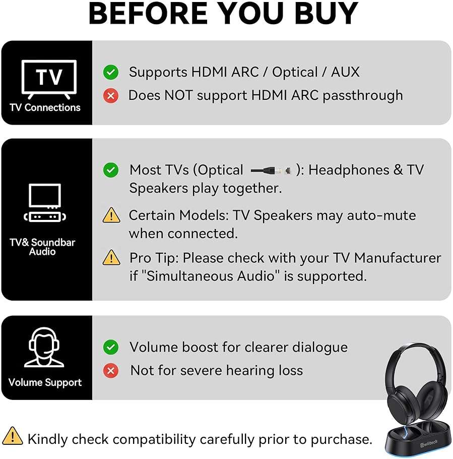 Swiitech Wireless Headphones for TV Watching, TV Headphones with Transmitter Charging Base, Bluetooth V5.3, No Audio Delay, Clear Voice, Plug & Play, Comfortable, Gifts for Elderly/Seniors - Image 6