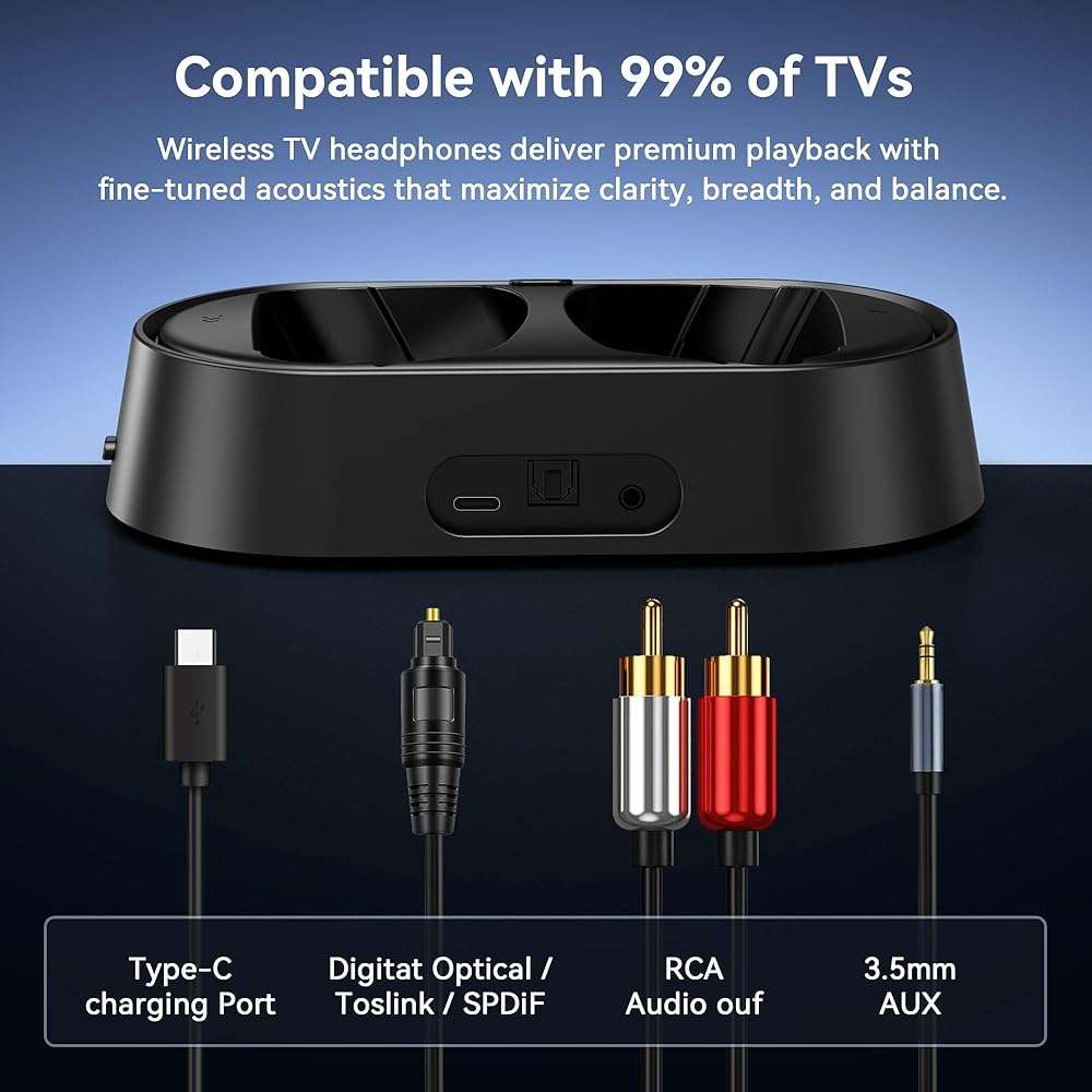 Swiitech Wireless Headphones for TV Watching, TV Headphones with Transmitter Charging Base, Bluetooth V5.3, No Audio Delay, Clear Voice, Plug & Play, Comfortable, Gifts for Elderly/Seniors - Image 9