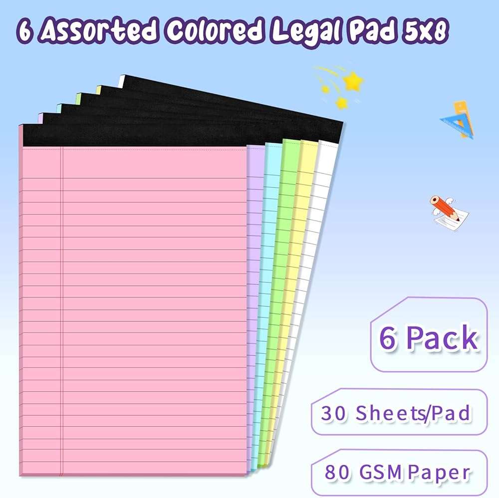 6 pcs Note Pads Legal Pads 5x8, Notebook College Ruled, Colored Legal Notepads, 6 Pack Micro Perforated Writing Pads, Lined Paper Pads, Pad of Paper for Office Home School, 30 Sheets/Pack - Image 3