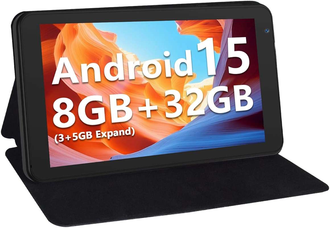 NEWISION 7 Inch Tablet with Case, Five Core Android 15 Tablets, 8GB(3GB+5GB) RAM 32GB Storage 1TB Expand, 5G WiFi,1024x600 IPS HD Display, 3500mAh,Dual Camera, Type C Tablet PC (Black) - Image 1