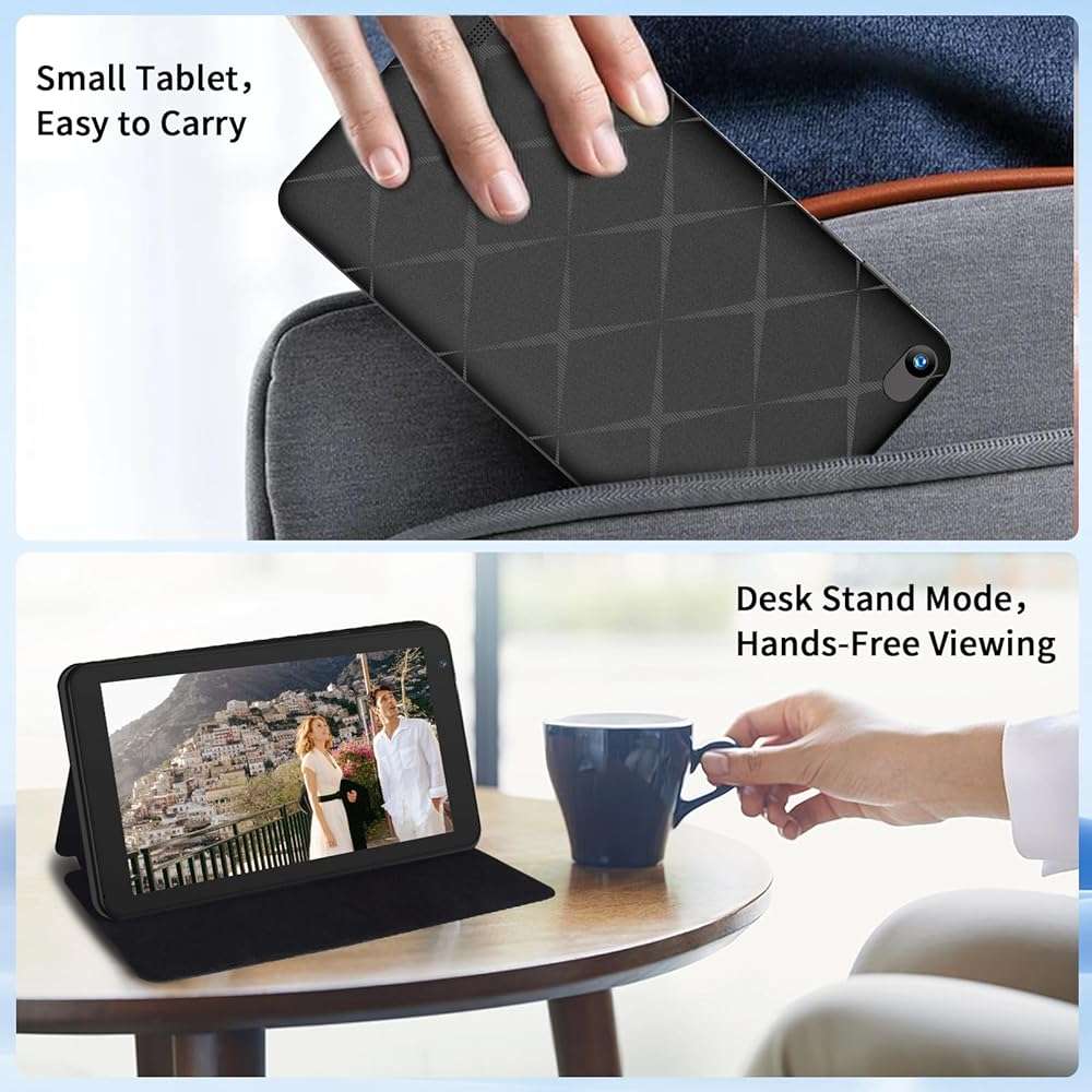 NEWISION 7 Inch Tablet with Case, Five Core Android 15 Tablets, 8GB(3GB+5GB) RAM 32GB Storage 1TB Expand, 5G WiFi,1024x600 IPS HD Display, 3500mAh,Dual Camera, Type C Tablet PC (Black) - Image 6