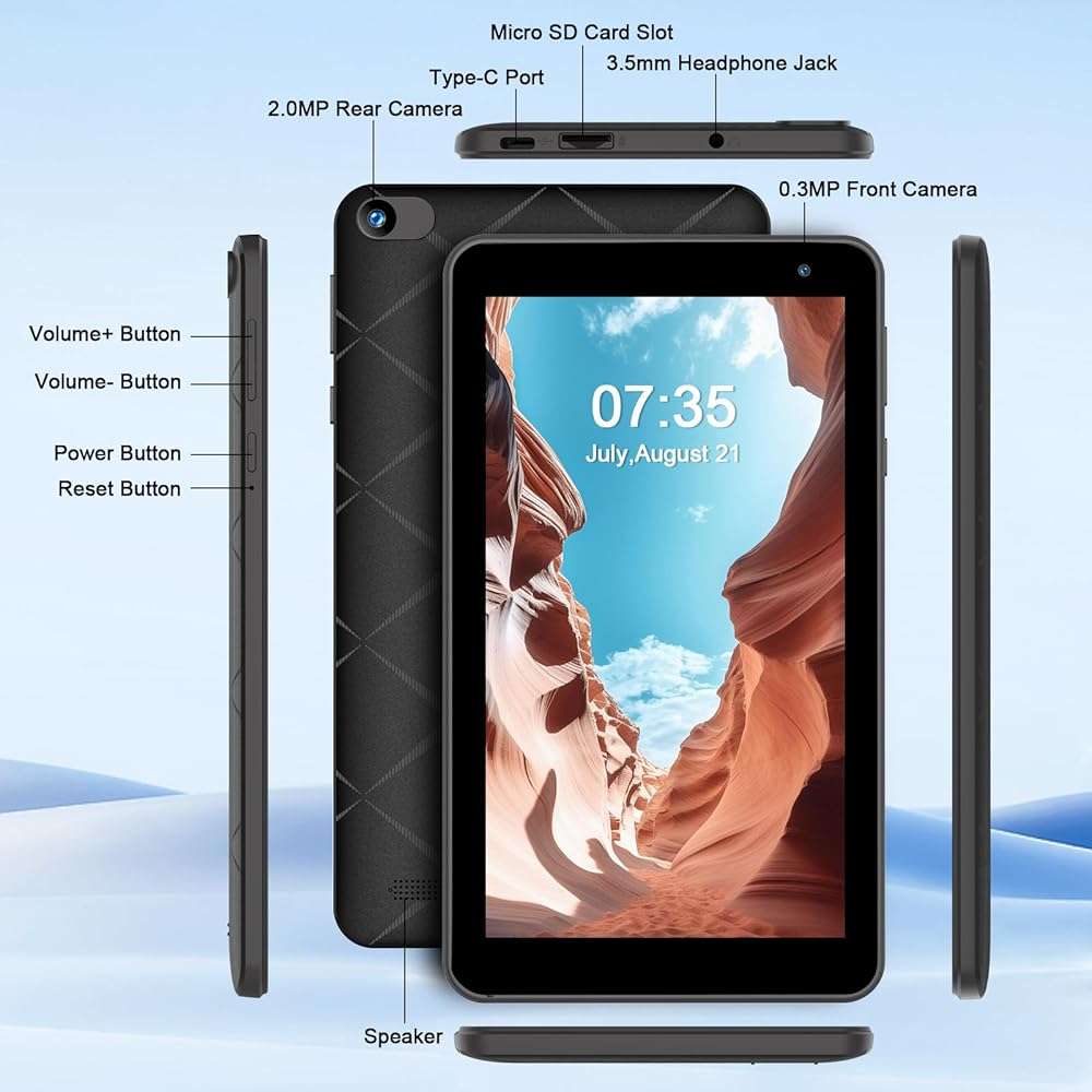 NEWISION 7 Inch Tablet with Case, Five Core Android 15 Tablets, 8GB(3GB+5GB) RAM 32GB Storage 1TB Expand, 5G WiFi,1024x600 IPS HD Display, 3500mAh,Dual Camera, Type C Tablet PC (Black) - Image 8