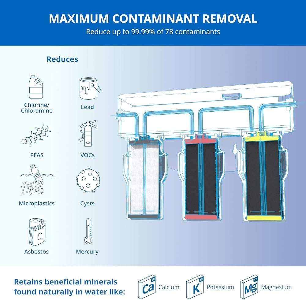 Aquasana Under Sink Water Filter | 3-Stage Filtration | Certified to Reduce up to 99.99% of PFAS, Lead, Chlorine, & More | Under Counter Drinking Water Filter | Brushed Nickel Faucet | AQ-6300-BN - Image 2