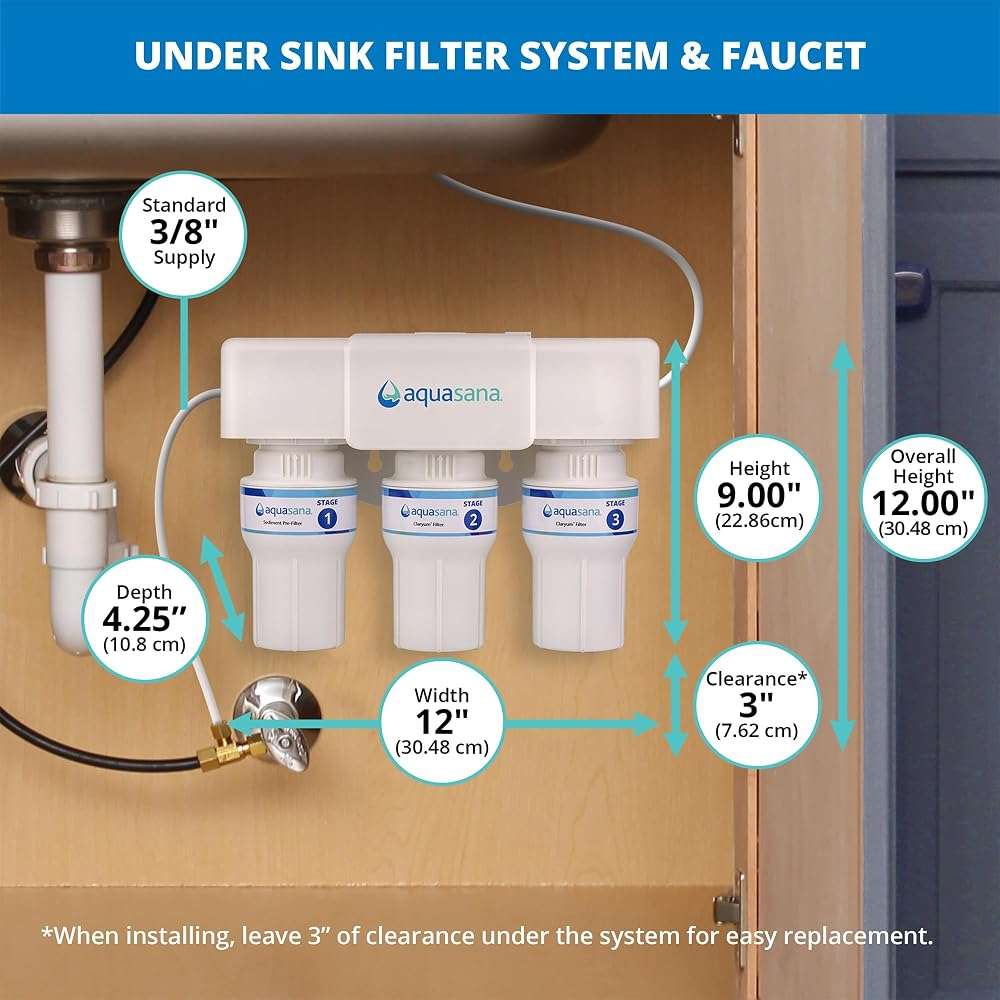 Aquasana Under Sink Water Filter | 3-Stage Filtration | Certified to Reduce up to 99.99% of PFAS, Lead, Chlorine, & More | Under Counter Drinking Water Filter | Brushed Nickel Faucet | AQ-6300-BN - Image 6