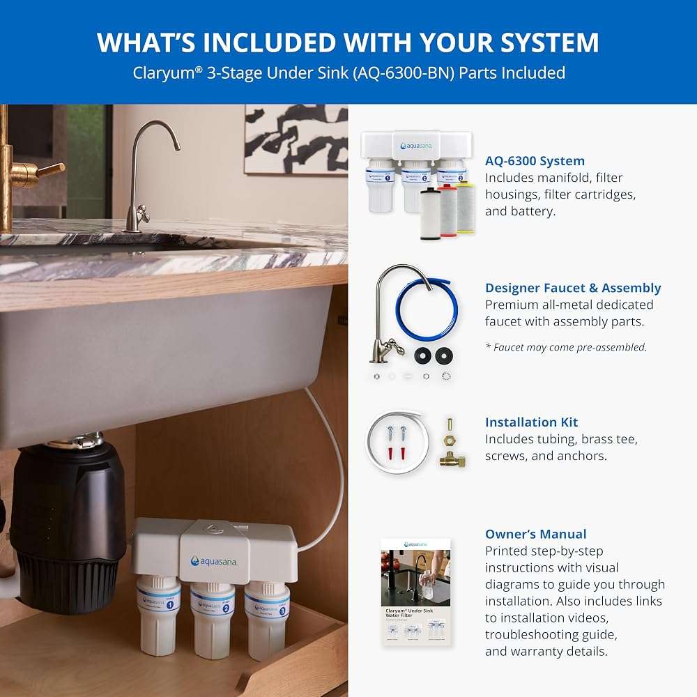 Aquasana Under Sink Water Filter | 3-Stage Filtration | Certified to Reduce up to 99.99% of PFAS, Lead, Chlorine, & More | Under Counter Drinking Water Filter | Brushed Nickel Faucet | AQ-6300-BN - Image 8