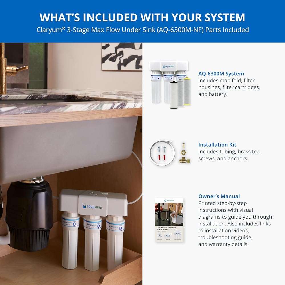 Aquasana Under Sink Water Filter | 3-Stage Max Flow Filtration | Reduces up to 99.99% of 78 Contaminants - PFAS, Lead, Chlorine, Cysts, & More | Under Counter Drinking Water Filter | AQ-6300M-NF - Image 6