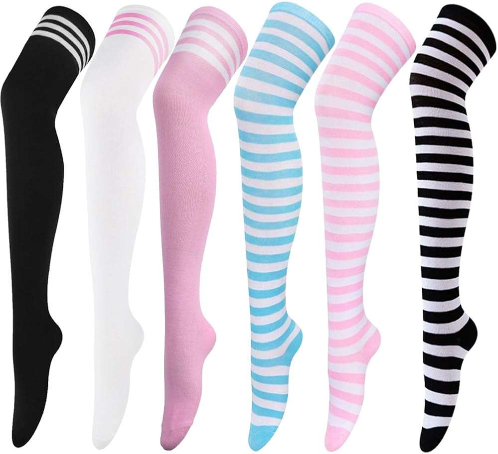 AQOKKA Extra Long Thigh High Socks for Women Striped Over Knee Thigh Socks Long Boot Thigh High Stockings Leg Warmers - Image 1