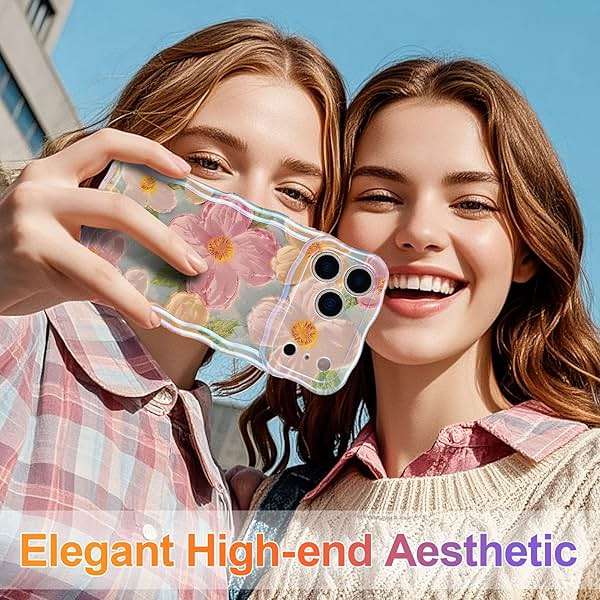 EYZUTAK Case for iPhone 17 Pro Max, Colorful Retro Oil Painting Printed Flower Laser Glossy Pattern Cute Curly Wave Edge Exquisite Phone Cover Stylish Durable TPU Protective Case for Girl Women-Green - Image 7