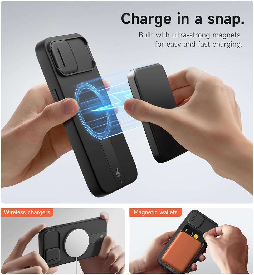 SURITCH for iPhone 17e/16e Case with Magnetic Camera Slide Cover and Adjustable Kickstand, Compatible with MagSafe, Shockproof Bumper Case Slim Protective Cover 6.1 Inch,Black - Image 3