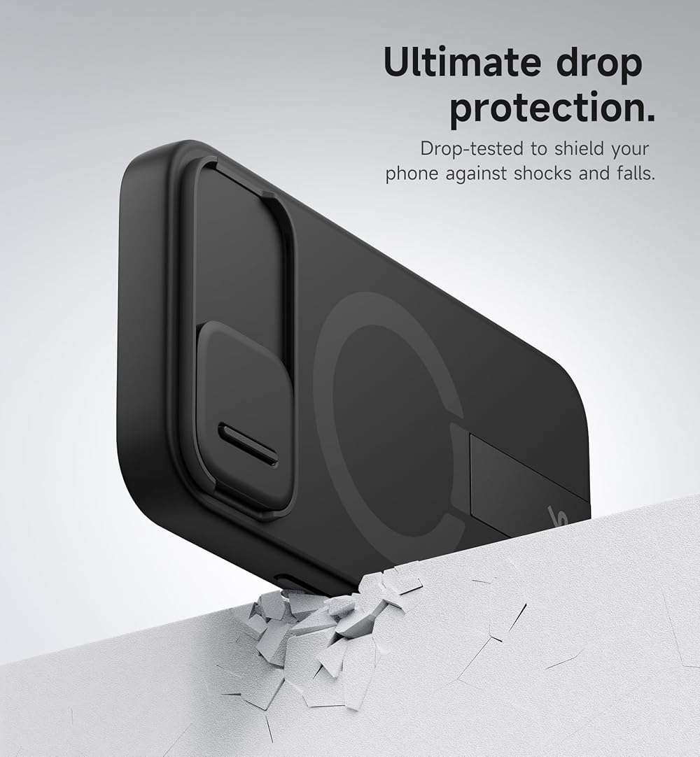 SURITCH for iPhone 17e/16e Case with Magnetic Camera Slide Cover and Adjustable Kickstand, Compatible with MagSafe, Shockproof Bumper Case Slim Protective Cover 6.1 Inch,Black - Image 7