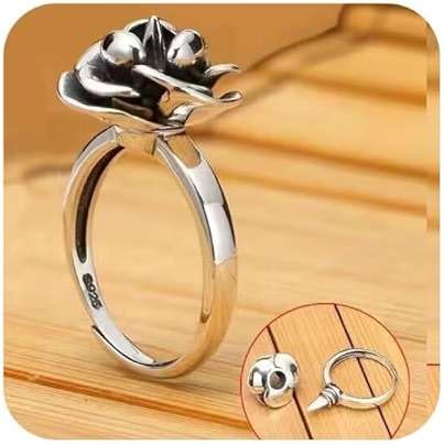 HUUGVBCO 925 Sterling Silver Adjustable Rose Ring Retro Rose Flower Ring Detachable Self-Defense Rings Protect Your Ring Jewelry Gift for Women Self-Defense Accessories - Image 1