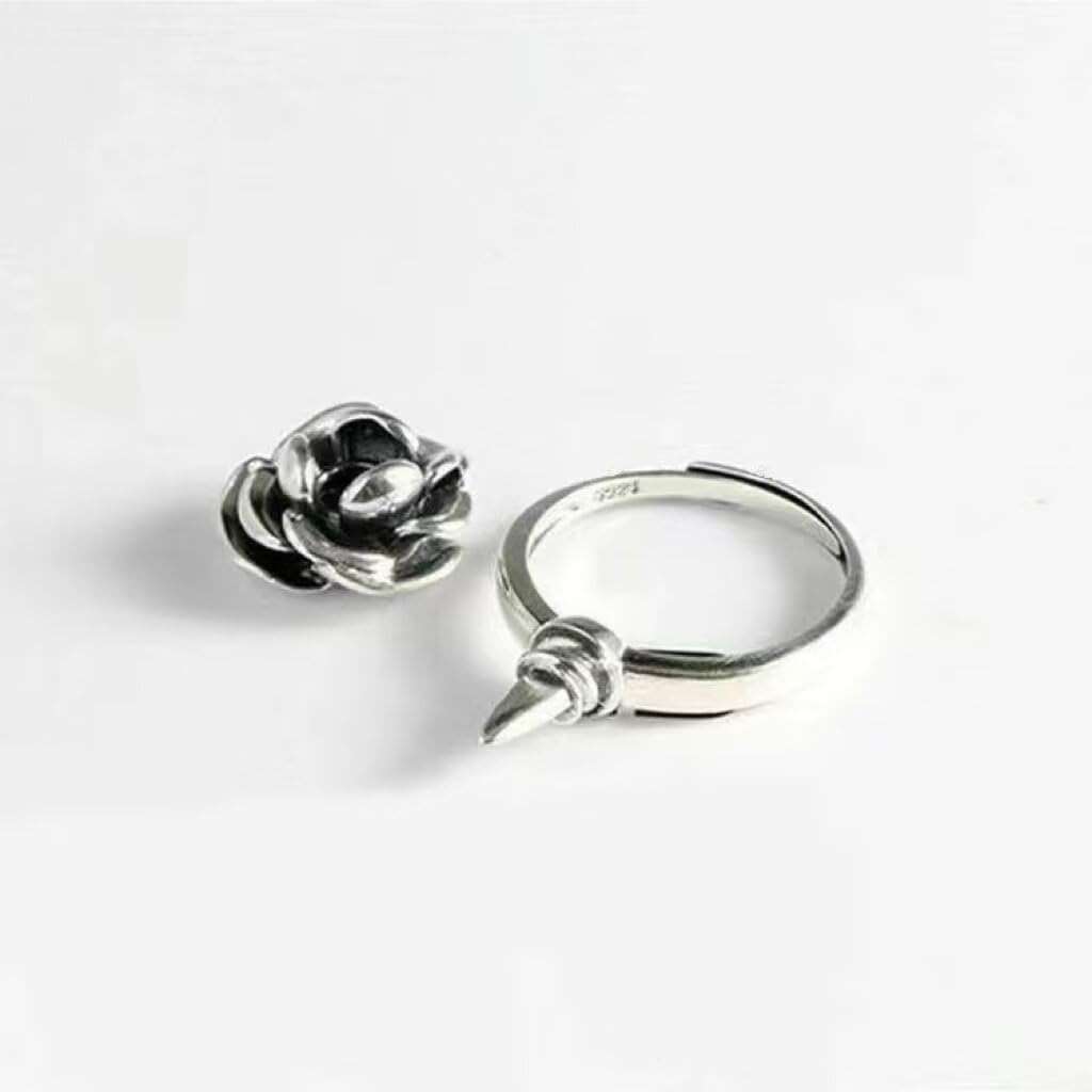HUUGVBCO 925 Sterling Silver Adjustable Rose Ring Retro Rose Flower Ring Detachable Self-Defense Rings Protect Your Ring Jewelry Gift for Women Self-Defense Accessories - Image 2