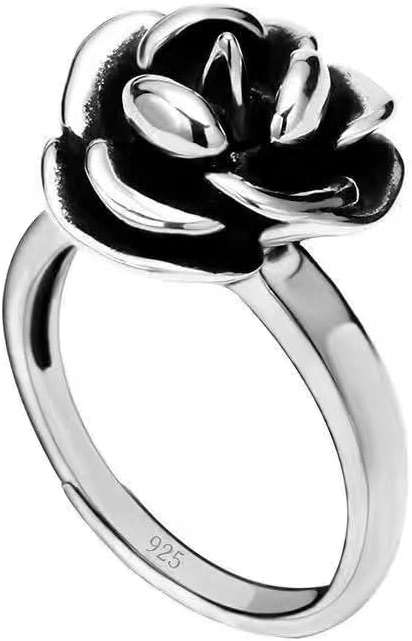 HUUGVBCO 925 Sterling Silver Adjustable Rose Ring Retro Rose Flower Ring Detachable Self-Defense Rings Protect Your Ring Jewelry Gift for Women Self-Defense Accessories - Image 4
