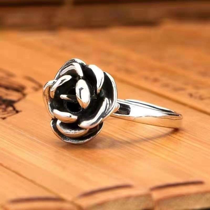 HUUGVBCO 925 Sterling Silver Adjustable Rose Ring Retro Rose Flower Ring Detachable Self-Defense Rings Protect Your Ring Jewelry Gift for Women Self-Defense Accessories - Image 5
