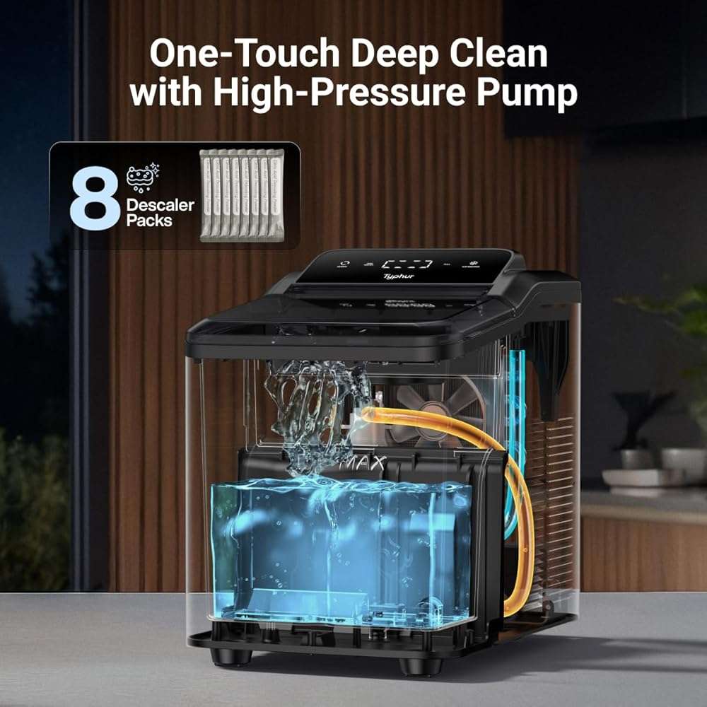 Typhur Fast Nugget Ice Maker Countertop with Self-Cleaning Pump, 35lbs/24H Crushed Pebble Ice Machine with Pellet Ice, 8 Packs Cleaner, Dual Ice Scoops for Home, Kitchen, Party, RV, Stainless Steel - Image 6