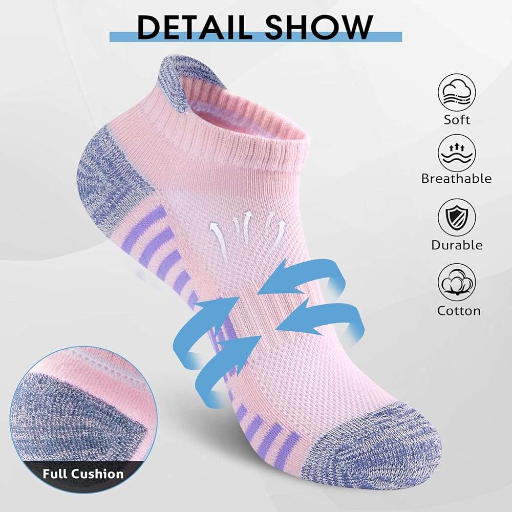 SEEKSOCK 6 Pairs Ankle Socks for Women, Athletic Running Cotton Comfort Cushioned Sports Low Cut Socks - Image 3