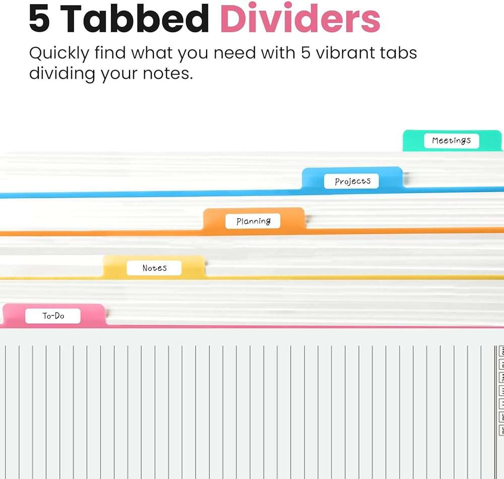 Large Spiral Lined Notebooks for Work with Removable Dividers & Tabs, 8.5"x11" Pretty Hardcover 5 Subject Notebook Journal for Women, College Ruled, Perfect for Study & Office Organization, 280 Pages,Wildflowers - Image 3
