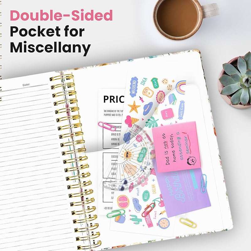 Large Spiral Lined Notebooks for Work with Removable Dividers & Tabs, 8.5"x11" Pretty Hardcover 5 Subject Notebook Journal for Women, College Ruled, Perfect for Study & Office Organization, 280 Pages,Wildflowers - Image 6
