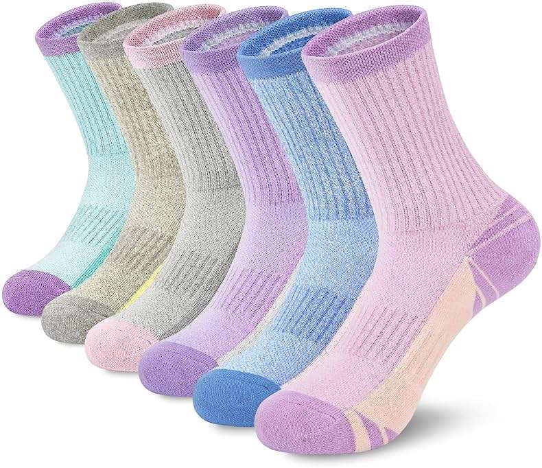SEEKSOCK 6 Pairs Crew Socks for Women Hiking Athletic Running Cushioned Compression Breathable Cotton Socks - Image 1
