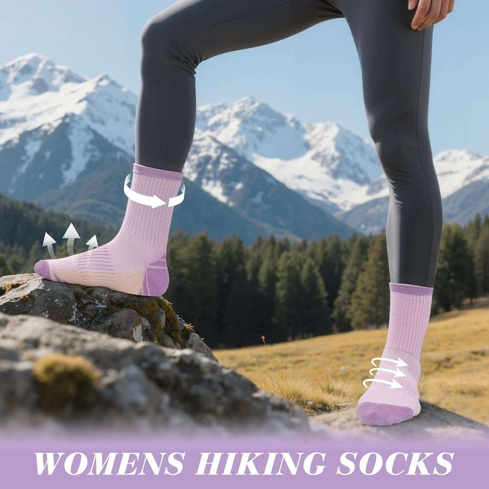 SEEKSOCK 6 Pairs Crew Socks for Women Hiking Athletic Running Cushioned Compression Breathable Cotton Socks - Image 2