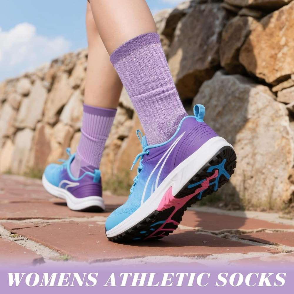 SEEKSOCK 6 Pairs Crew Socks for Women Hiking Athletic Running Cushioned Compression Breathable Cotton Socks - Image 3