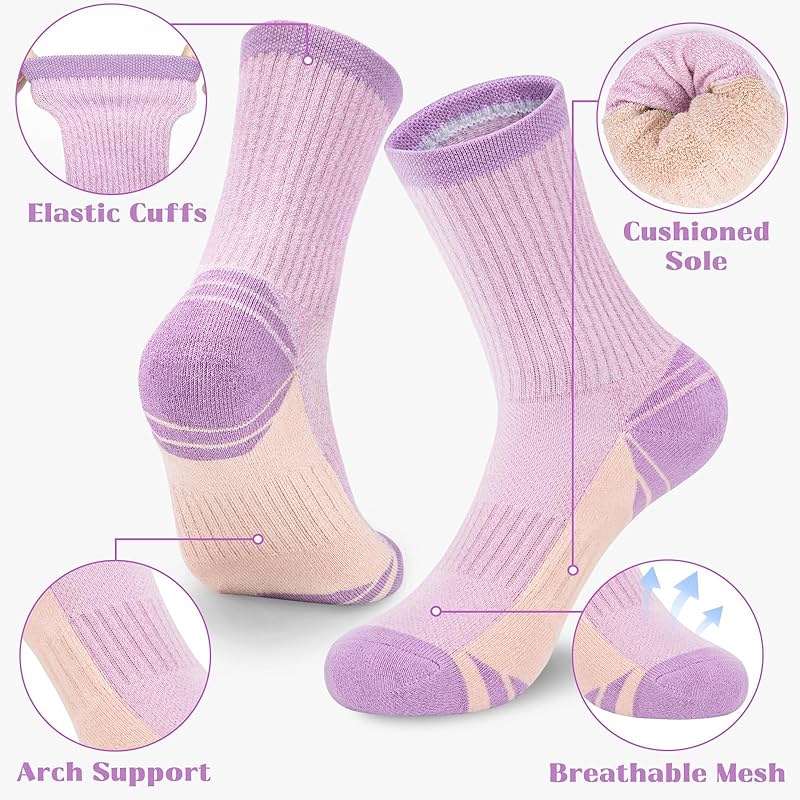 SEEKSOCK 6 Pairs Crew Socks for Women Hiking Athletic Running Cushioned Compression Breathable Cotton Socks - Image 4