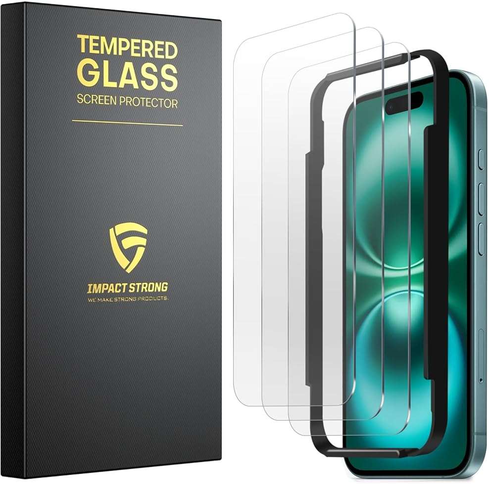ImpactStrong 3-Pack Shatterproof Tempered Glass Screen Protector for iPhone 17 [Easy Installation Frame] [Bubble Free] [9H Hardness] [Full Coverage] Case Friendly, 6.3 Inch - Image 1