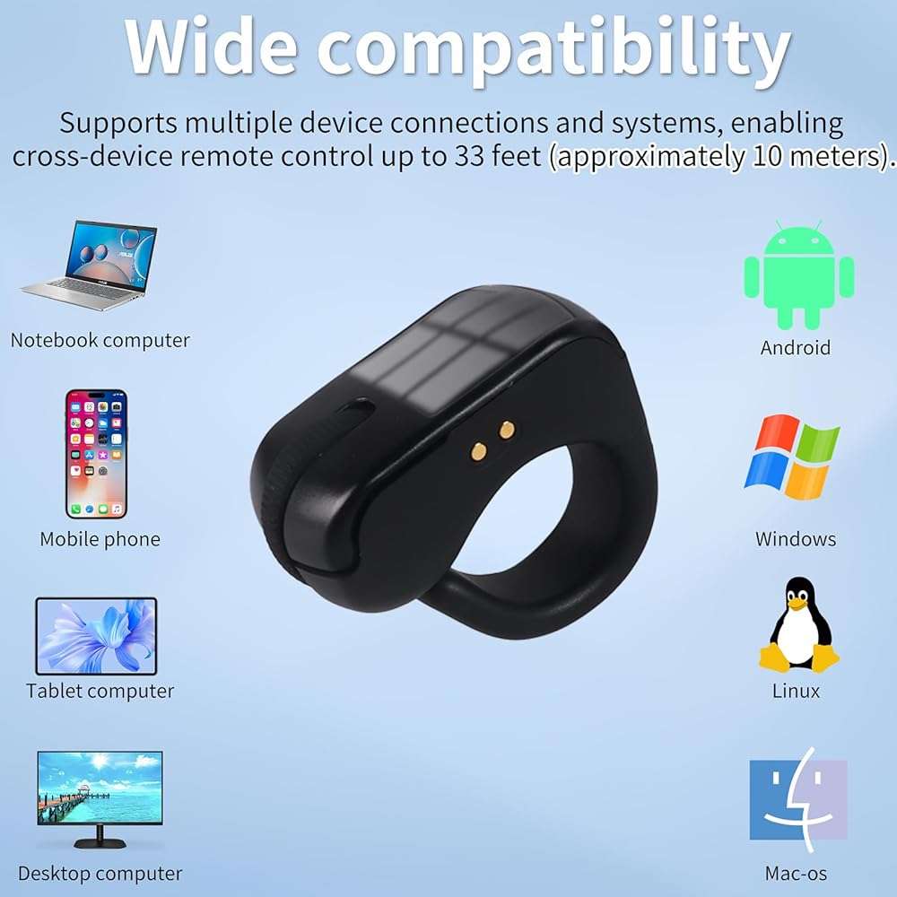Mini Bluetooth Wireless Mouse Dual Mode Finger & Ring Touchpad Design, Rechargeable with Charging Case for PC, Laptops, Tablets & Smartphones – Ideal for Remote Control, Page Turning,Travel (Black) - Image 4