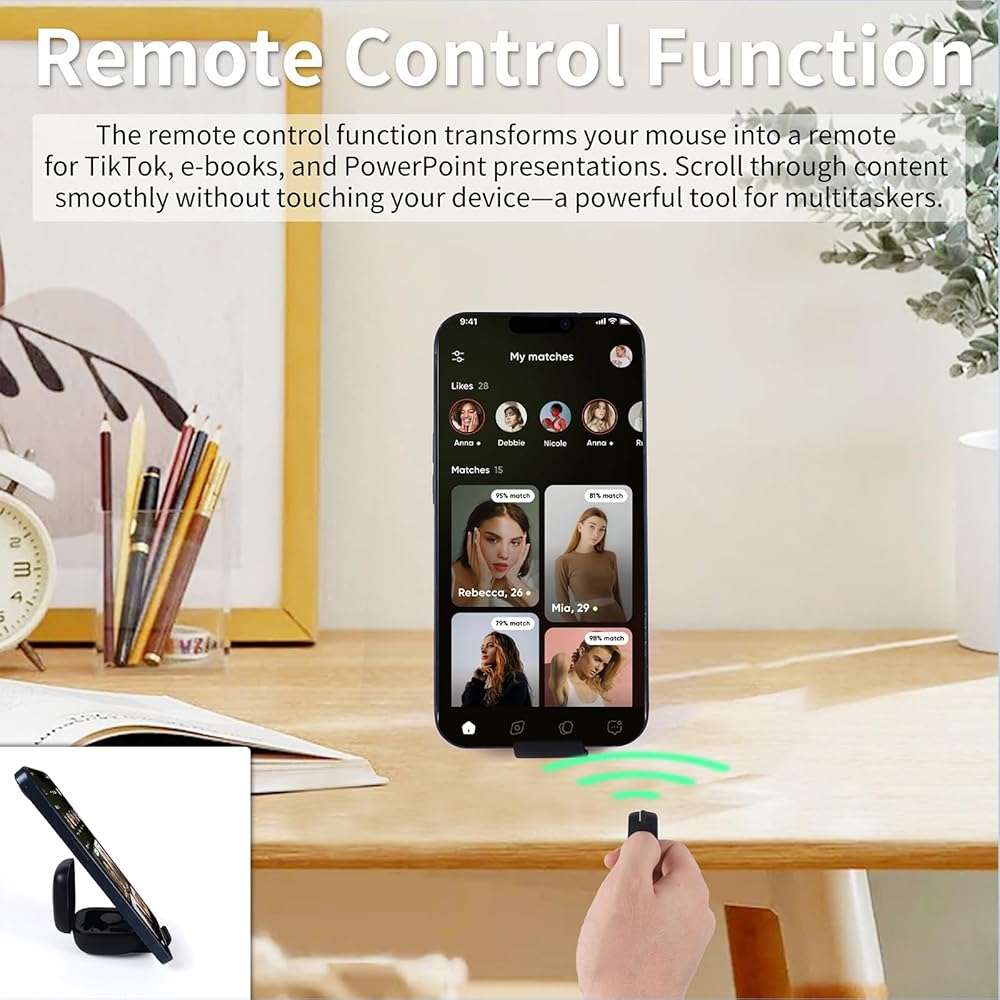 Mini Bluetooth Wireless Mouse Dual Mode Finger & Ring Touchpad Design, Rechargeable with Charging Case for PC, Laptops, Tablets & Smartphones – Ideal for Remote Control, Page Turning,Travel (Black) - Image 5