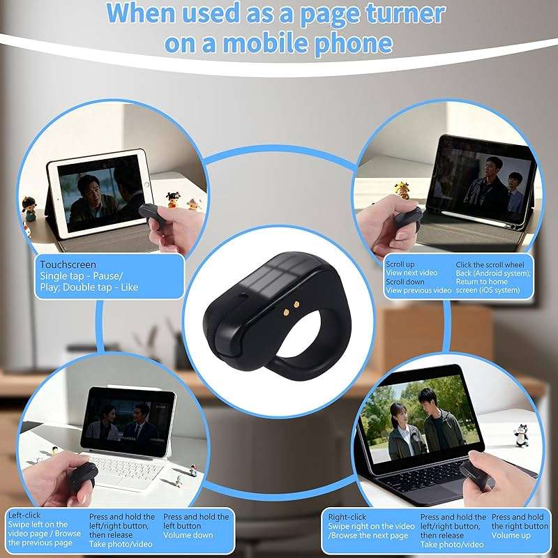 Mini Bluetooth Wireless Mouse Dual Mode Finger & Ring Touchpad Design, Rechargeable with Charging Case for PC, Laptops, Tablets & Smartphones – Ideal for Remote Control, Page Turning,Travel (Black) - Image 7