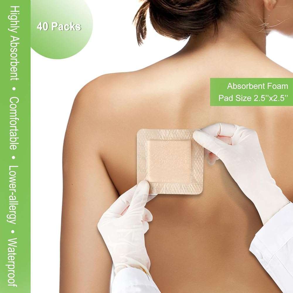 NeuHeils Silicone Foam Dressing with Gentle Border 4''x4'', 40 Pack - High Absorbency Waterproof Wound Bandage for Bed Sores, Leg Ulcers & Surgical Wounds - Image 4