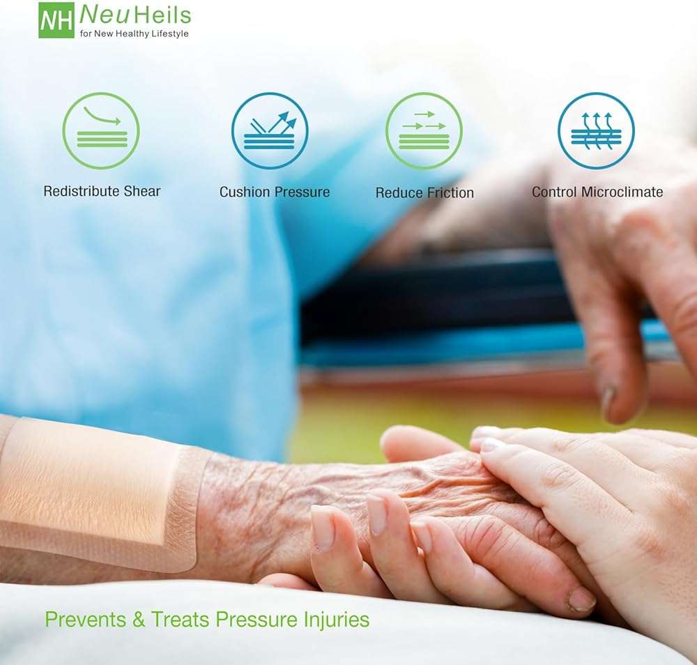 NeuHeils Silicone Foam Dressing with Gentle Border 4''x4'', 40 Pack - High Absorbency Waterproof Wound Bandage for Bed Sores, Leg Ulcers & Surgical Wounds - Image 5