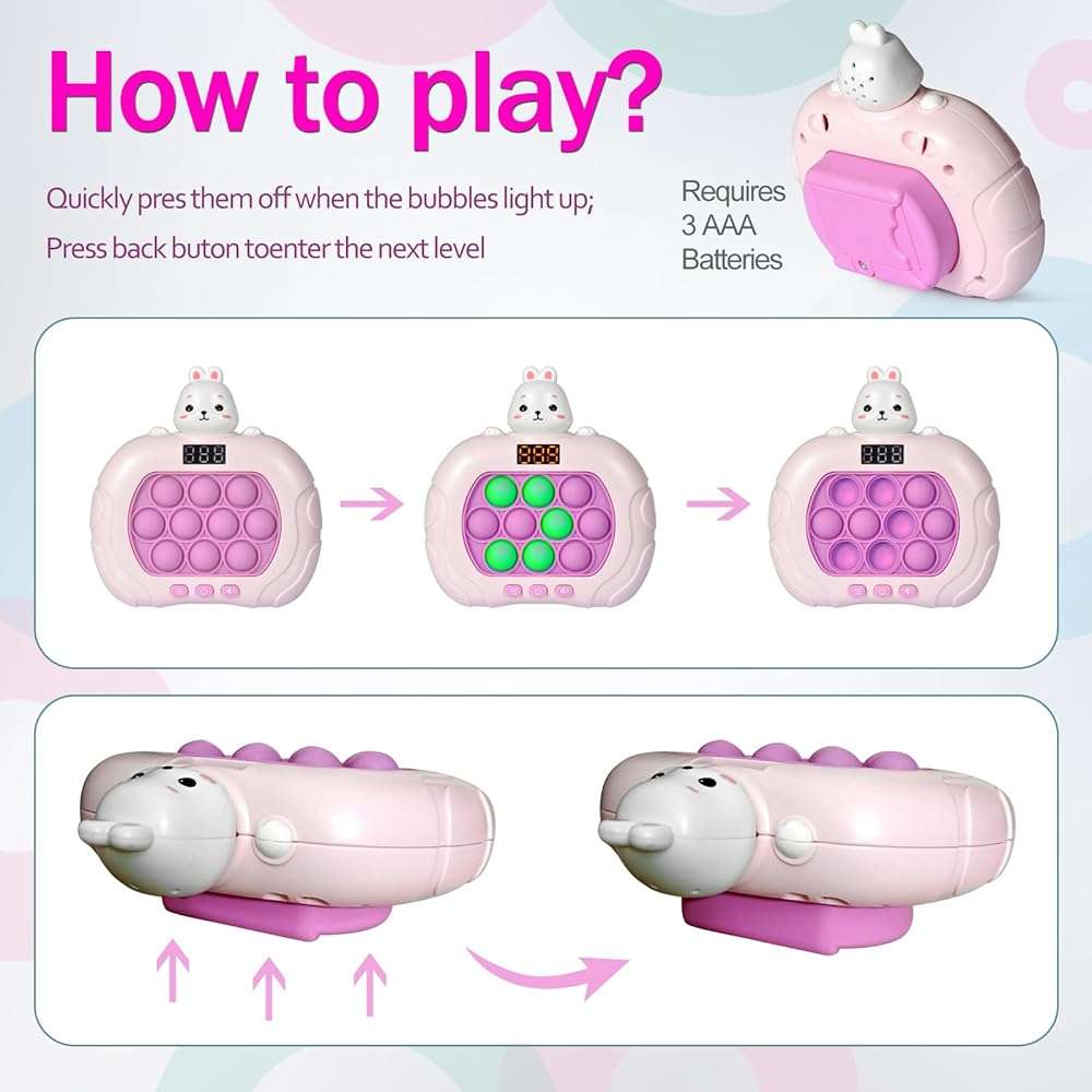 Blackma Fast Push Pop Game - Light Up Fidget Toy for Kids, Handheld Sensory Puzzle Game, Christmas & Birthday Gifts for 3-12 Year Old Boys & Girls (Rabbit) - Image 3