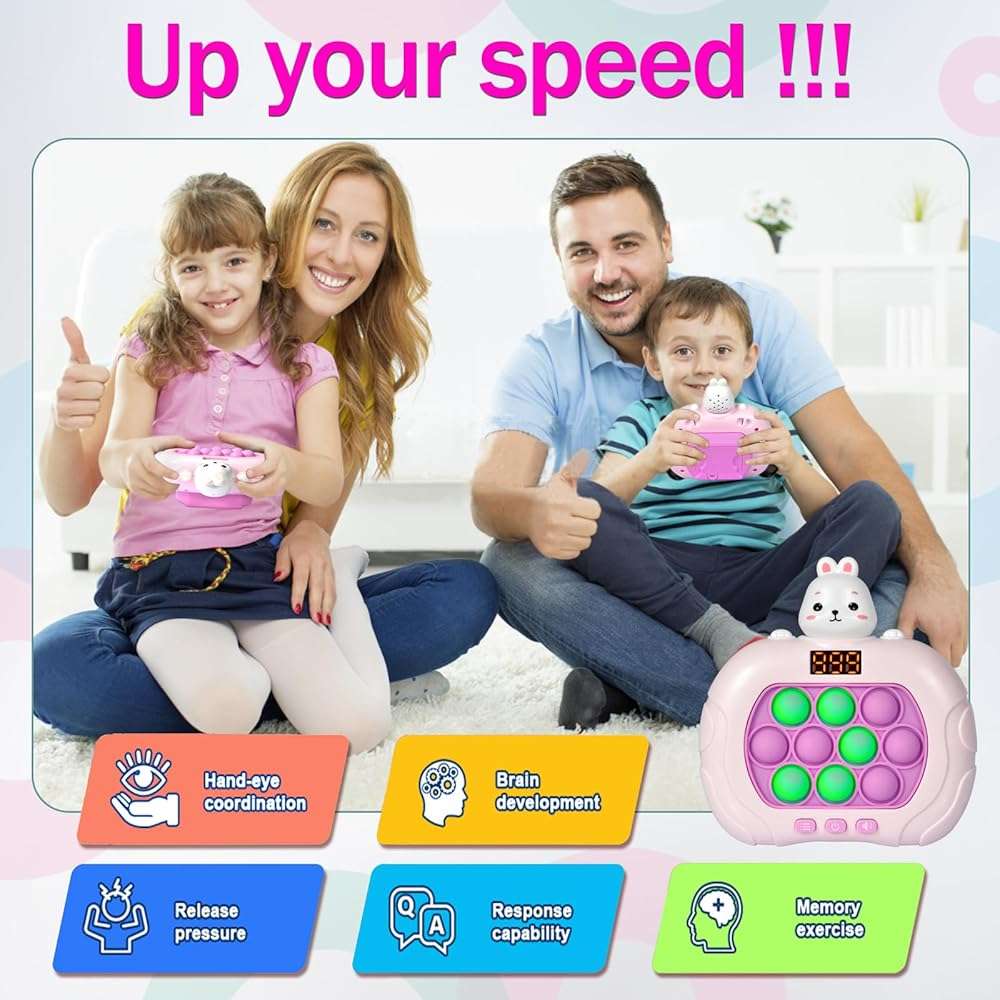 Blackma Fast Push Pop Game - Light Up Fidget Toy for Kids, Handheld Sensory Puzzle Game, Christmas & Birthday Gifts for 3-12 Year Old Boys & Girls (Rabbit) - Image 4