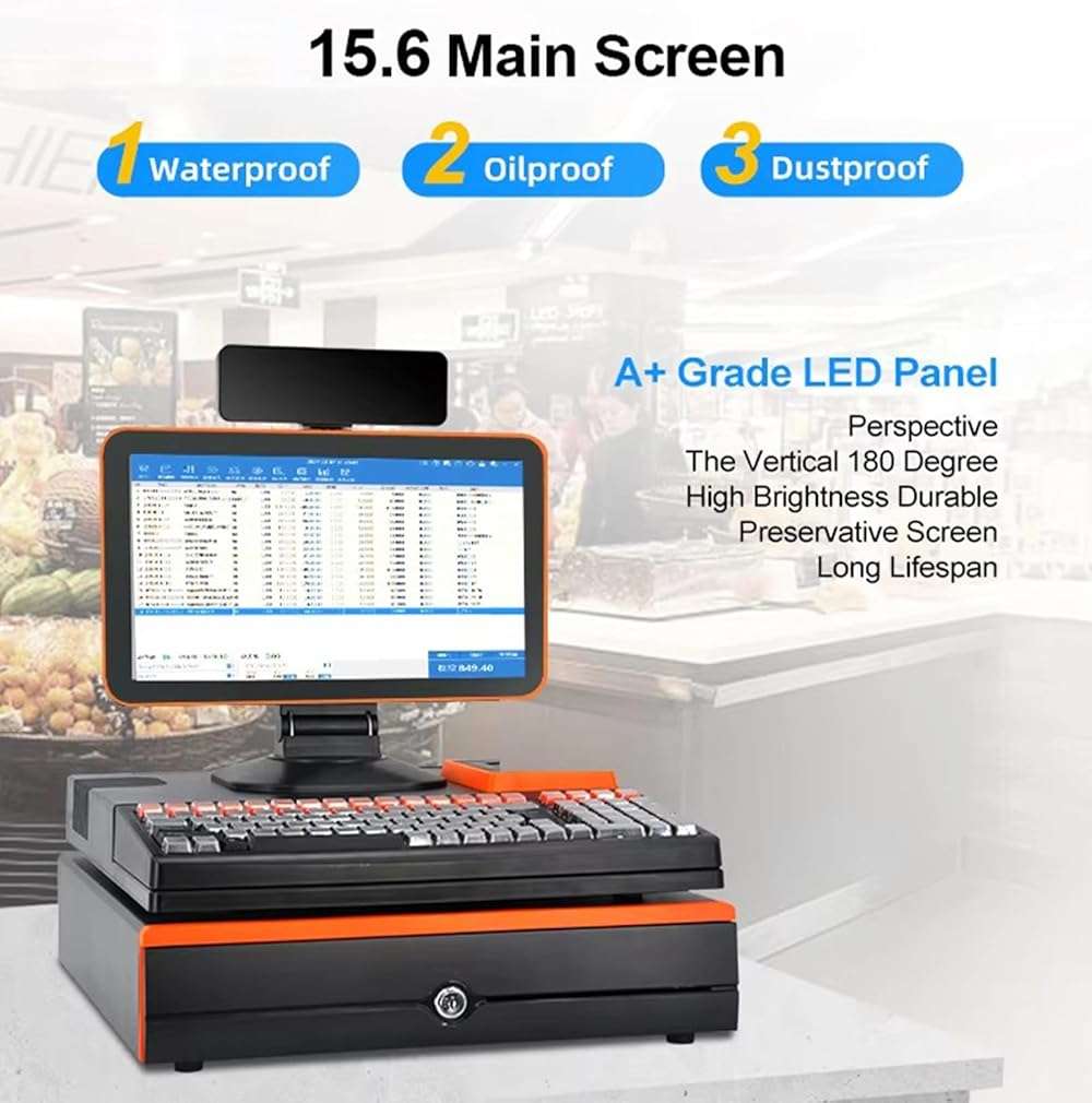 HNBYLMM Cash Register with Pos System, All-in-One Smart Cash Register for Small Businesses, with 15.6" Touch Screen Monitor, Dual-core I5 CPU, Cash Drawer, 58mm Printer, Barcode Scanner, Touchscreen - Image 4