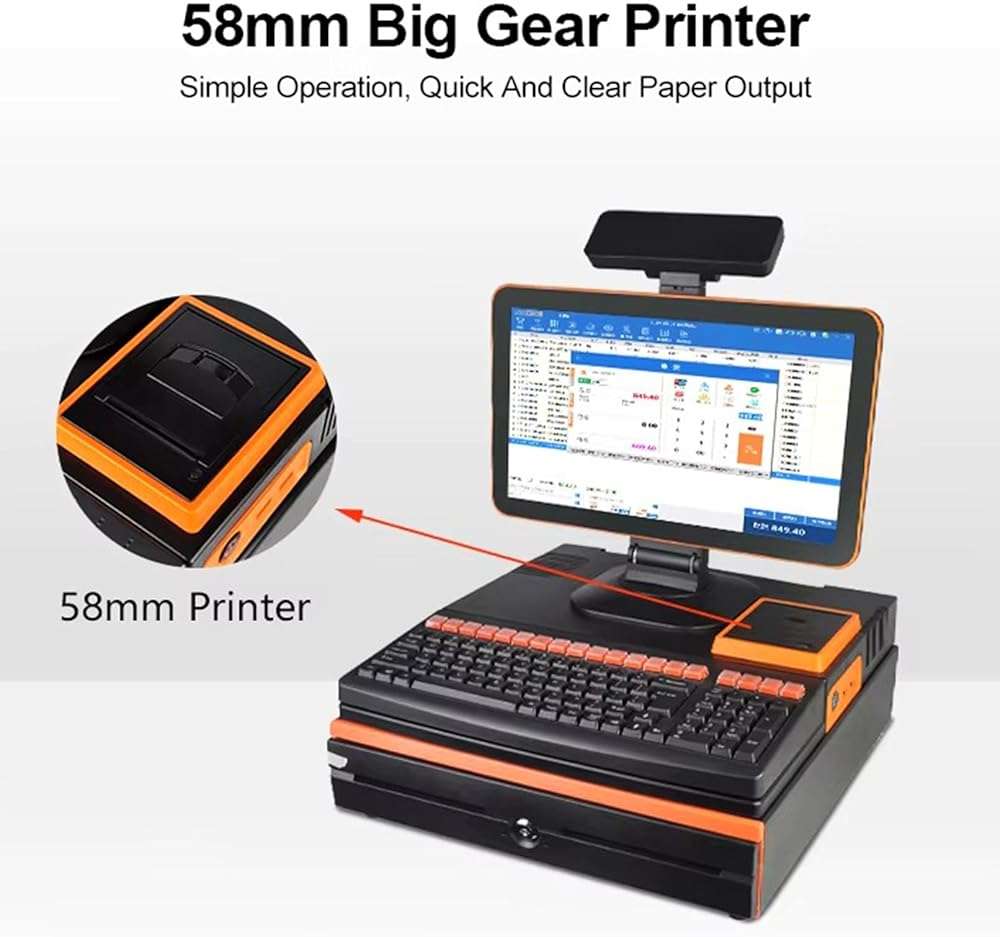 HNBYLMM Cash Register with Pos System, All-in-One Smart Cash Register for Small Businesses, with 15.6" Touch Screen Monitor, Dual-core I5 CPU, Cash Drawer, 58mm Printer, Barcode Scanner, Touchscreen - Image 7