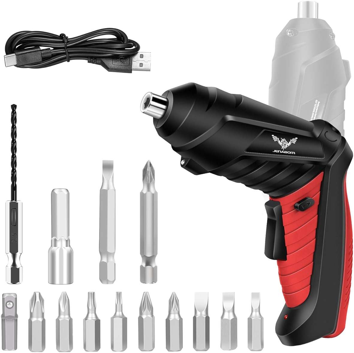 JENABOM Electric Screwdriver Cordless, 3.6V Rechargeable Small Screwdriver Set, 3Nm Max Torque, LED Light, Ideal for Electronics Repair, Furniture Assembly&Home DIY - Image 1