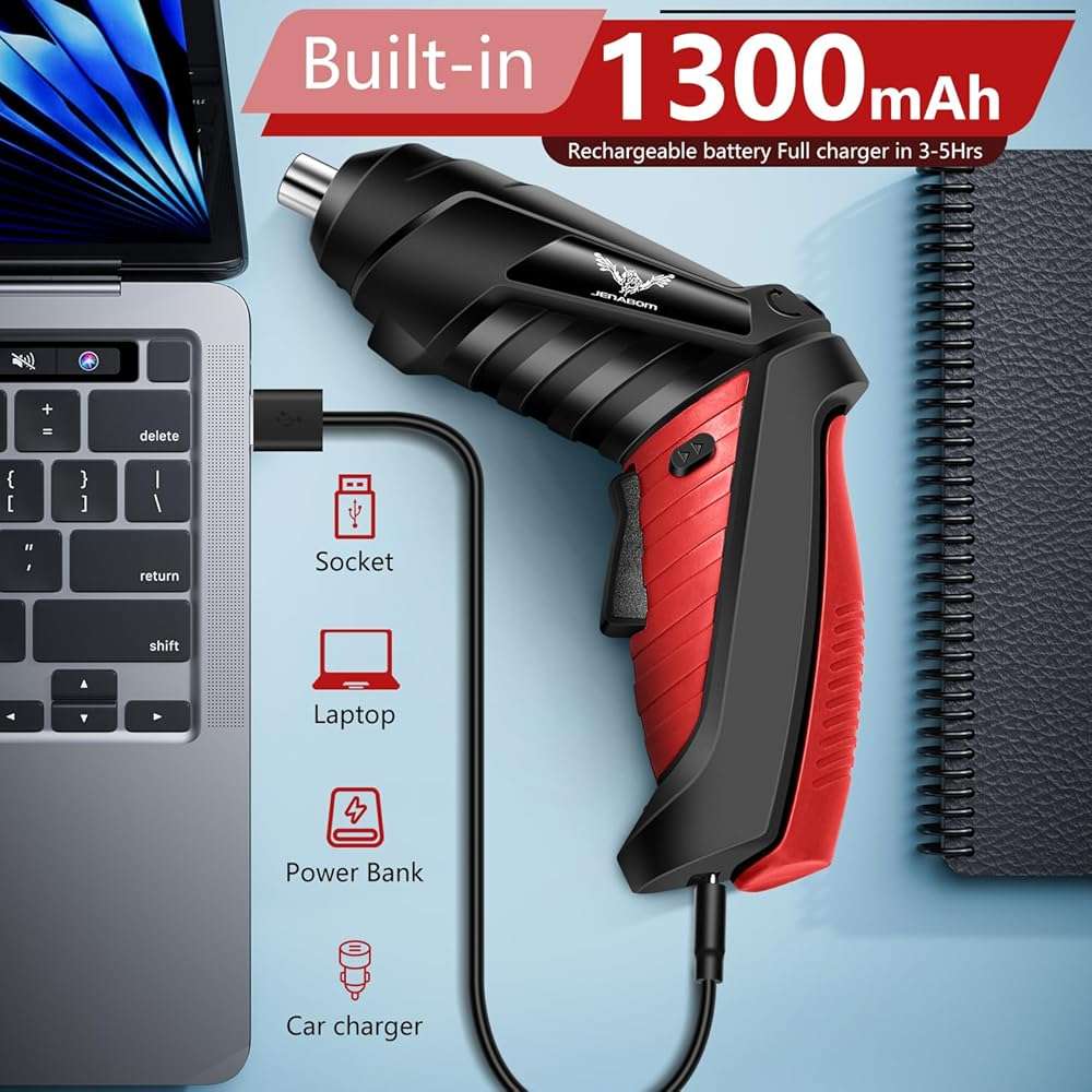 JENABOM Electric Screwdriver Cordless, 3.6V Rechargeable Small Screwdriver Set, 3Nm Max Torque, LED Light, Ideal for Electronics Repair, Furniture Assembly&Home DIY - Image 4