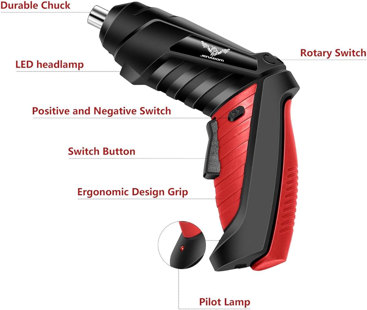 JENABOM Electric Screwdriver Cordless, 3.6V Rechargeable Small Screwdriver Set, 3Nm Max Torque, LED Light, Ideal for Electronics Repair, Furniture Assembly&Home DIY - Image 6