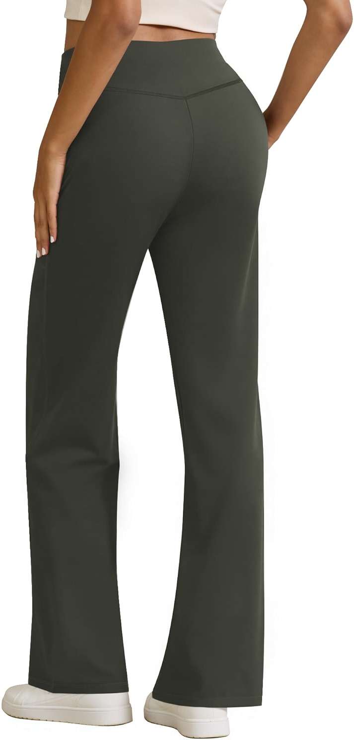 SEAJOJO Womens High Waist Yoga Pants Stretchy Casual Trousers Straight Leg Pull On Side Pockets - Image 3
