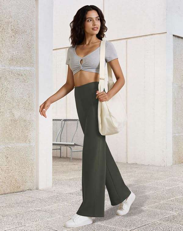SEAJOJO Womens High Waist Yoga Pants Stretchy Casual Trousers Straight Leg Pull On Side Pockets - Image 6