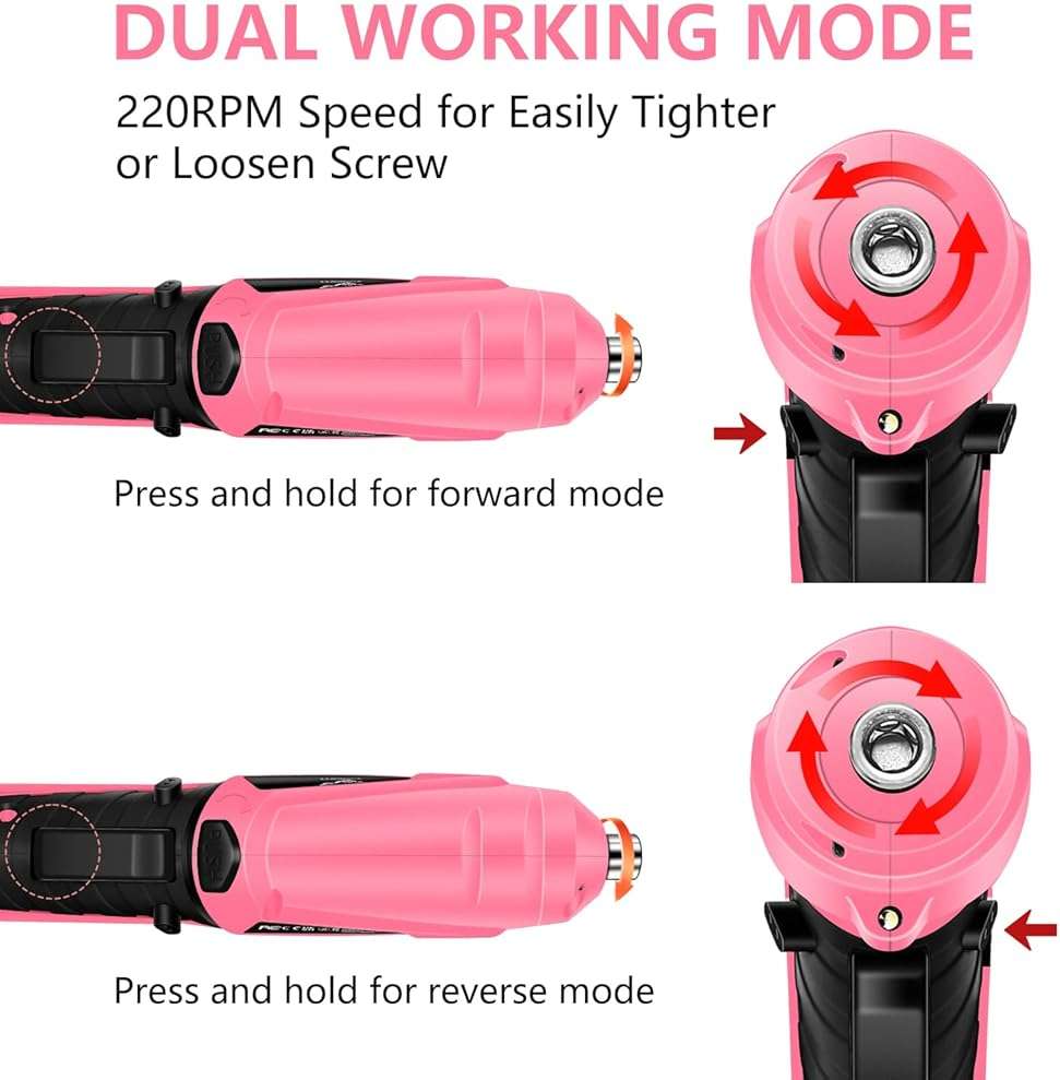 JENABOM 14-in-1 3.6V Pink USB Rechargeable Electric Screwdriver Set | Cordless Power Screwdriver with Bits, Ideal for Electronics Repair, Furniture Assembly & Household DIY Projects - Image 2
