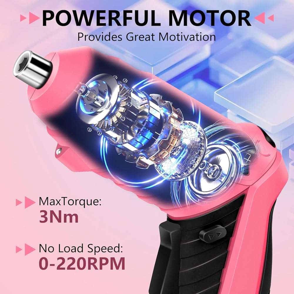 JENABOM 14-in-1 3.6V Pink USB Rechargeable Electric Screwdriver Set | Cordless Power Screwdriver with Bits, Ideal for Electronics Repair, Furniture Assembly & Household DIY Projects - Image 5