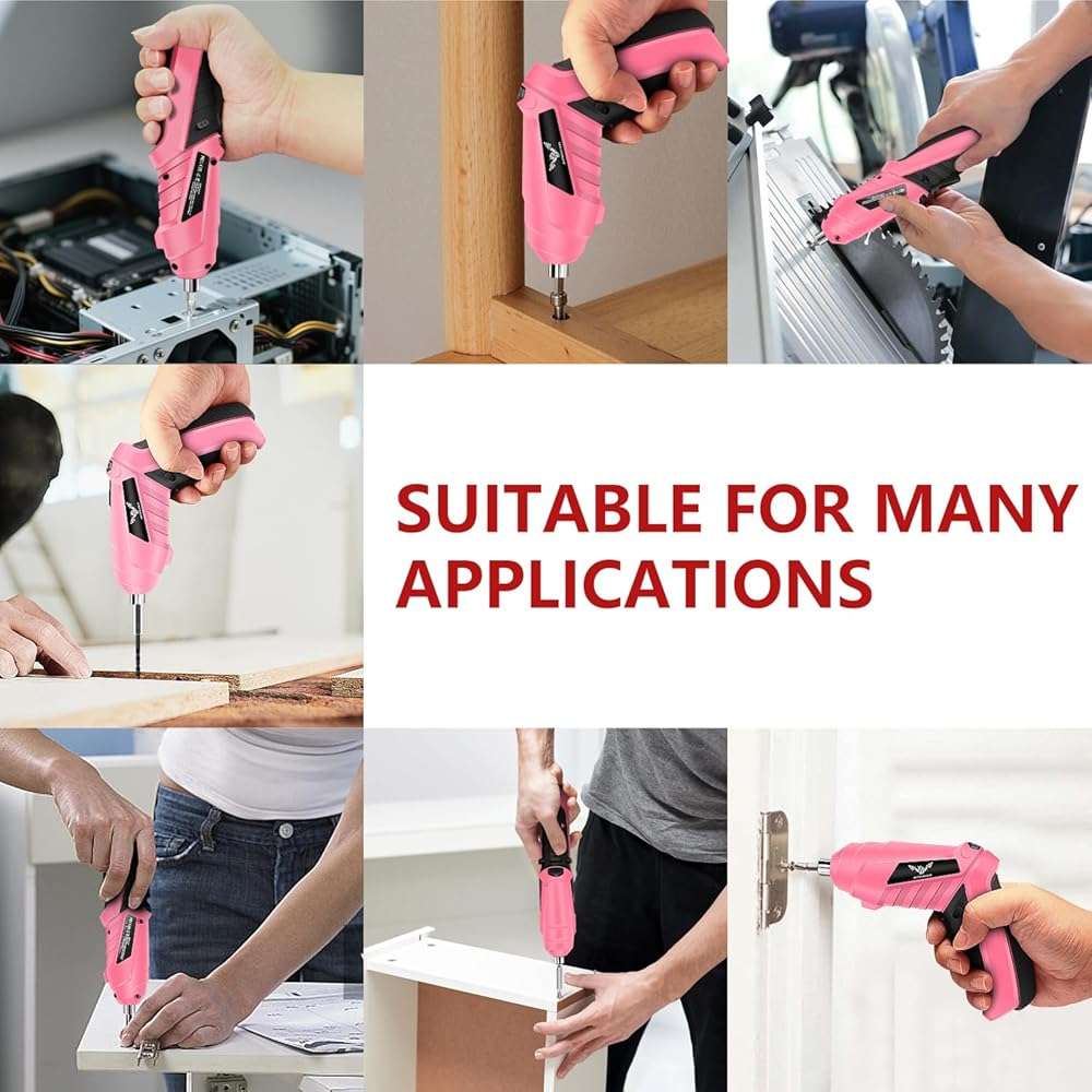 JENABOM 14-in-1 3.6V Pink USB Rechargeable Electric Screwdriver Set | Cordless Power Screwdriver with Bits, Ideal for Electronics Repair, Furniture Assembly & Household DIY Projects - Image 7