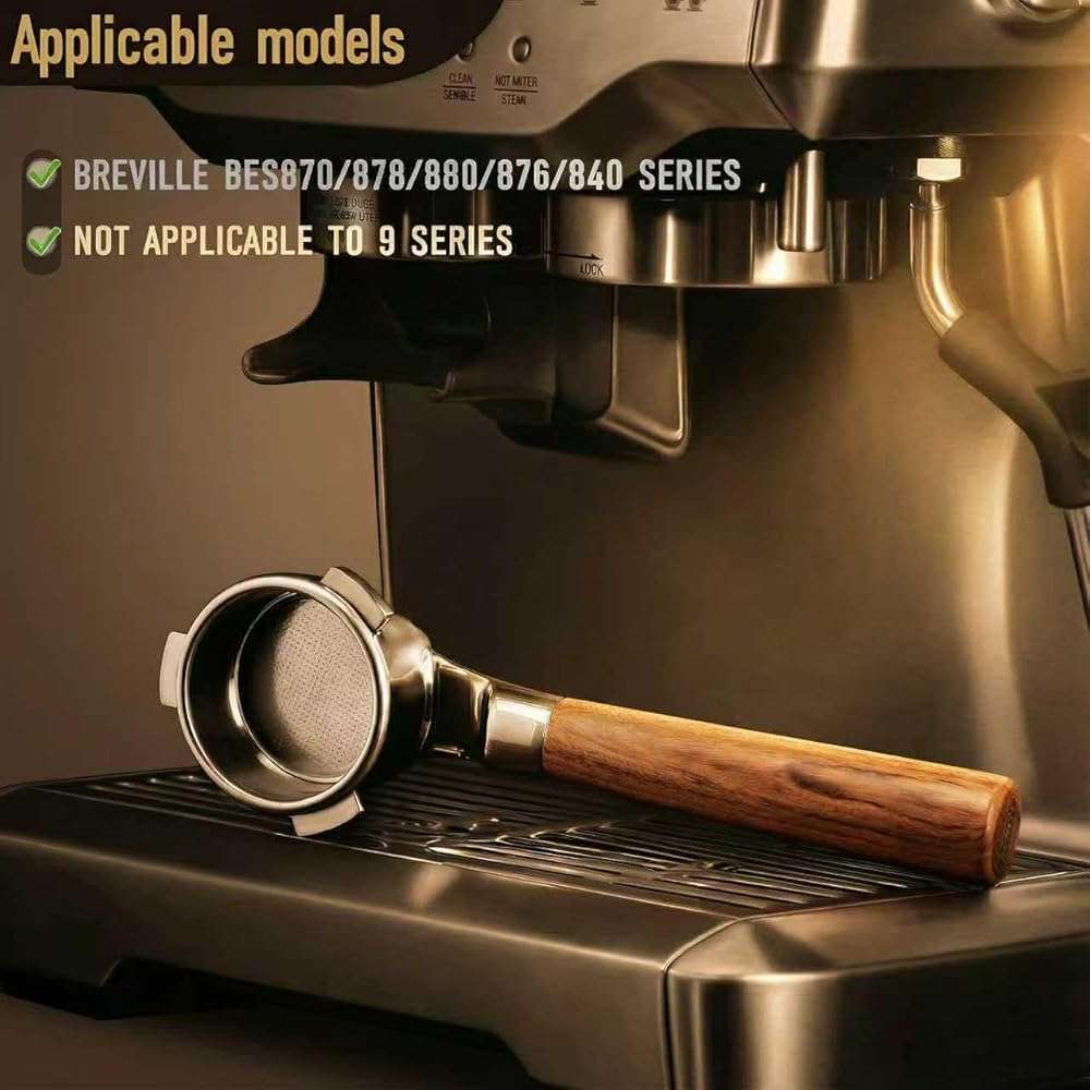 TaiBest 54mm 3 Ear Bottomless Portafilter for Breville BES870/878/880/876/840/820 Series Espresso Machines - Rosewood Handle with 304 Stainless Steel Filter Basket - Image 6