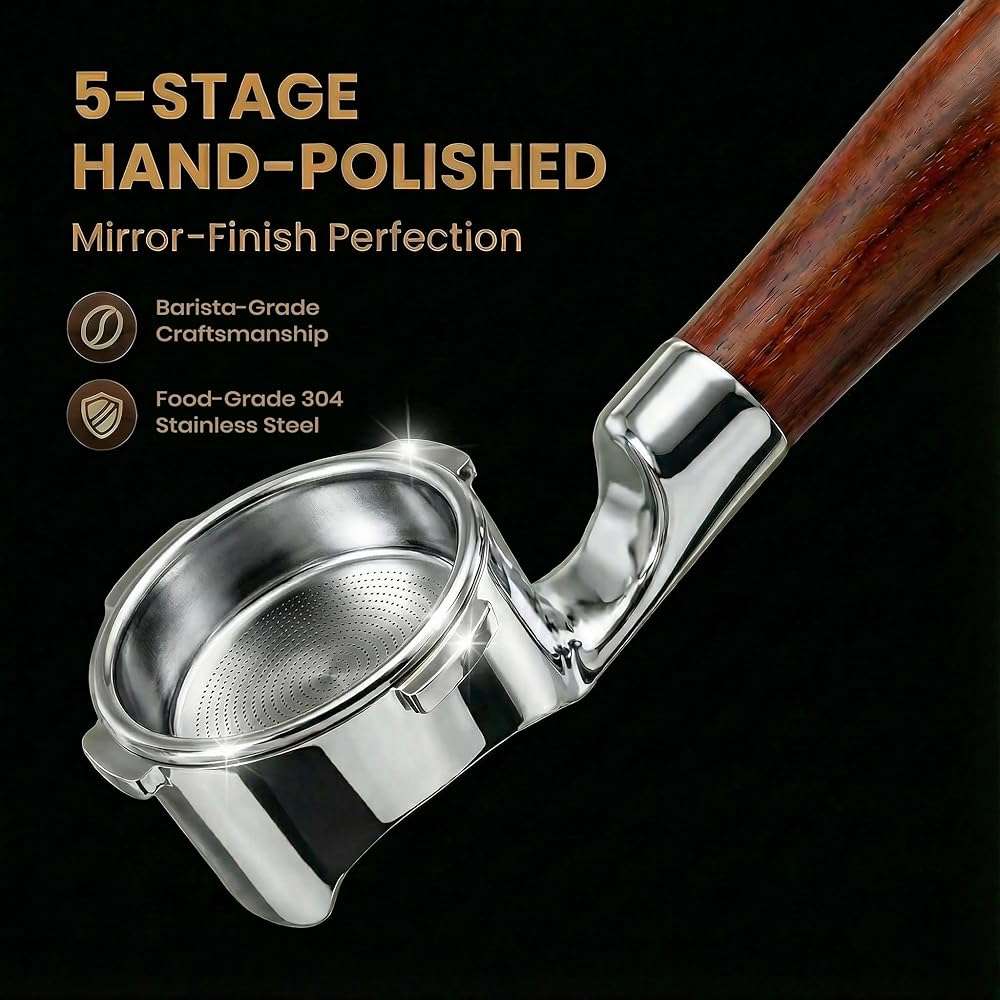 TaiBest 54mm 3 Ear Bottomless Portafilter for Breville BES870/878/880/876/840/820 Series Espresso Machines - Rosewood Handle with 304 Stainless Steel Filter Basket - Image 7