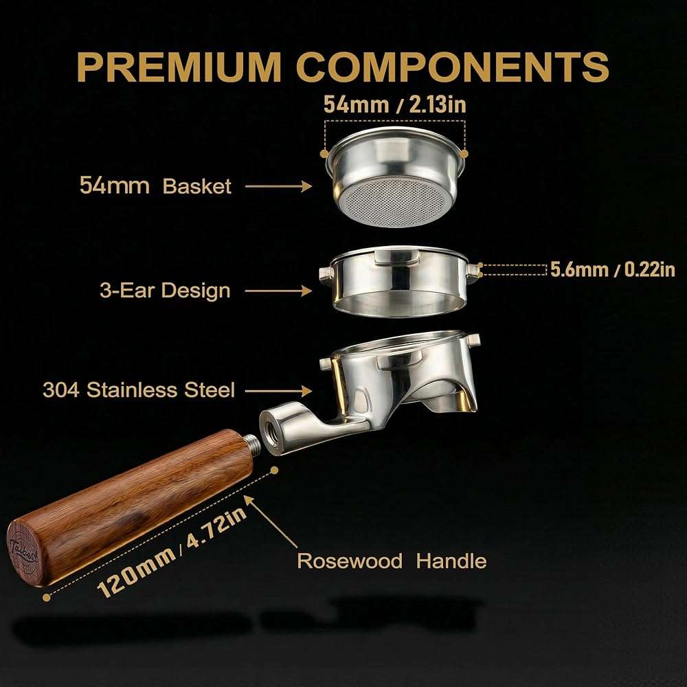 TaiBest 54mm 3 Ear Bottomless Portafilter for Breville BES870/878/880/876/840/820 Series Espresso Machines - Rosewood Handle with 304 Stainless Steel Filter Basket - Image 8