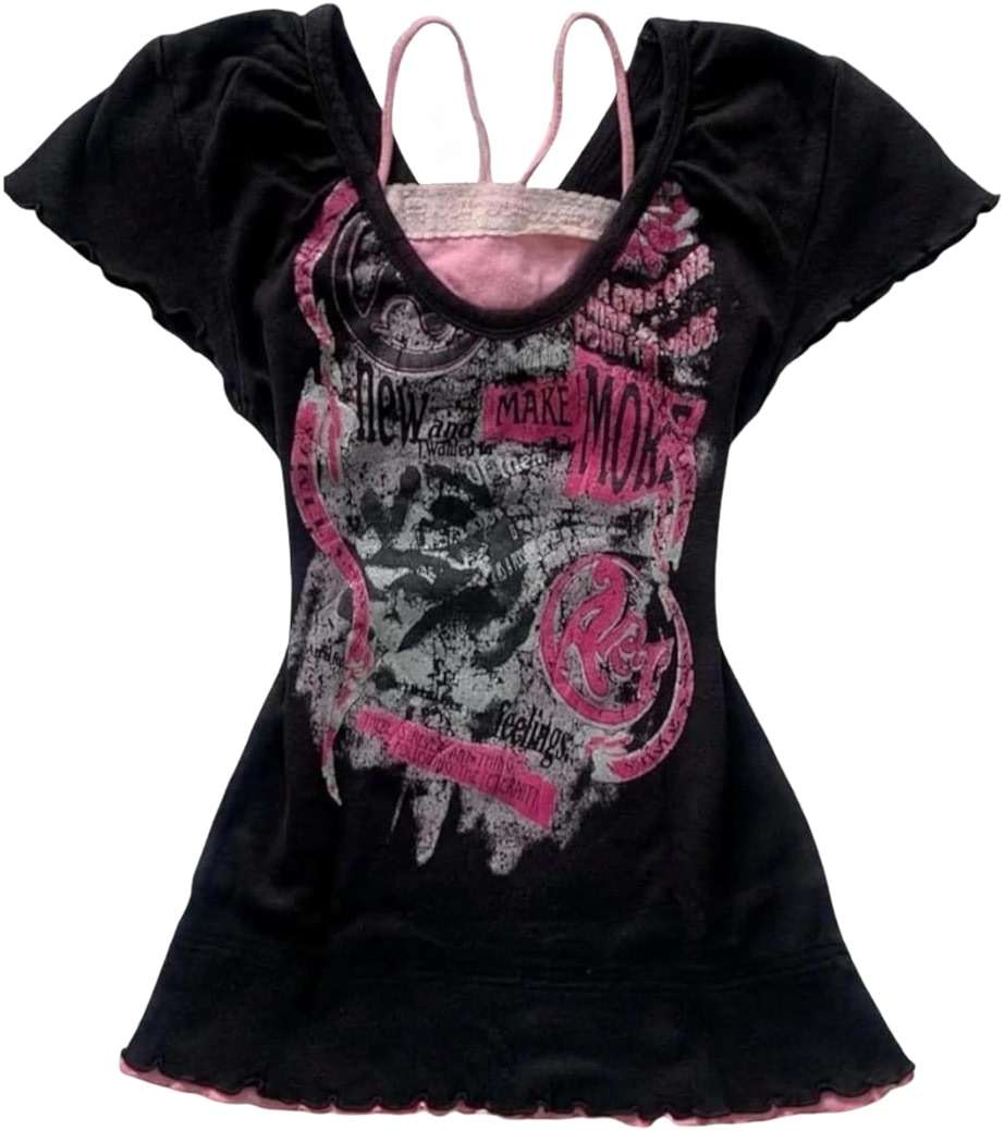Cutecore Harajuku Y2k Baby Tee Cute Kawaii Emo Grunge Shirt Women Vintage Graphic Tees Short Sleeve Alt Tops 2000s - Image 1